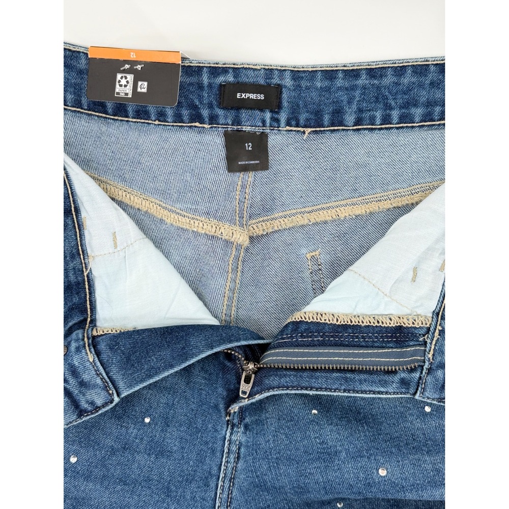 Express Embellished Rhinestone Straight Leg Jeans Medium Wash Blue Womens 12 NEW - Picture 9 of 9